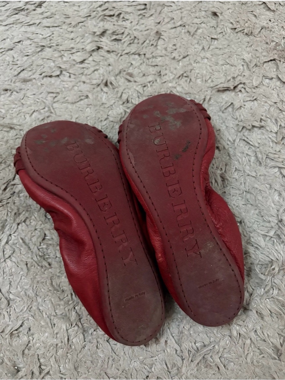 Burberry Red Leather Plaid Cap-Toe Ballet Flats with Gold Accent - Picture 5 of 5